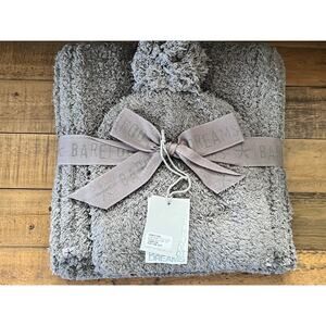 BAREFOOT DREAMS Cozychic Pom Pom Beanie & Scarf Set in Charcoal NWT